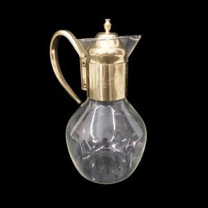 Princess House Brass Crystal Coffee Tea Glass Carafe Pitcher  Etched